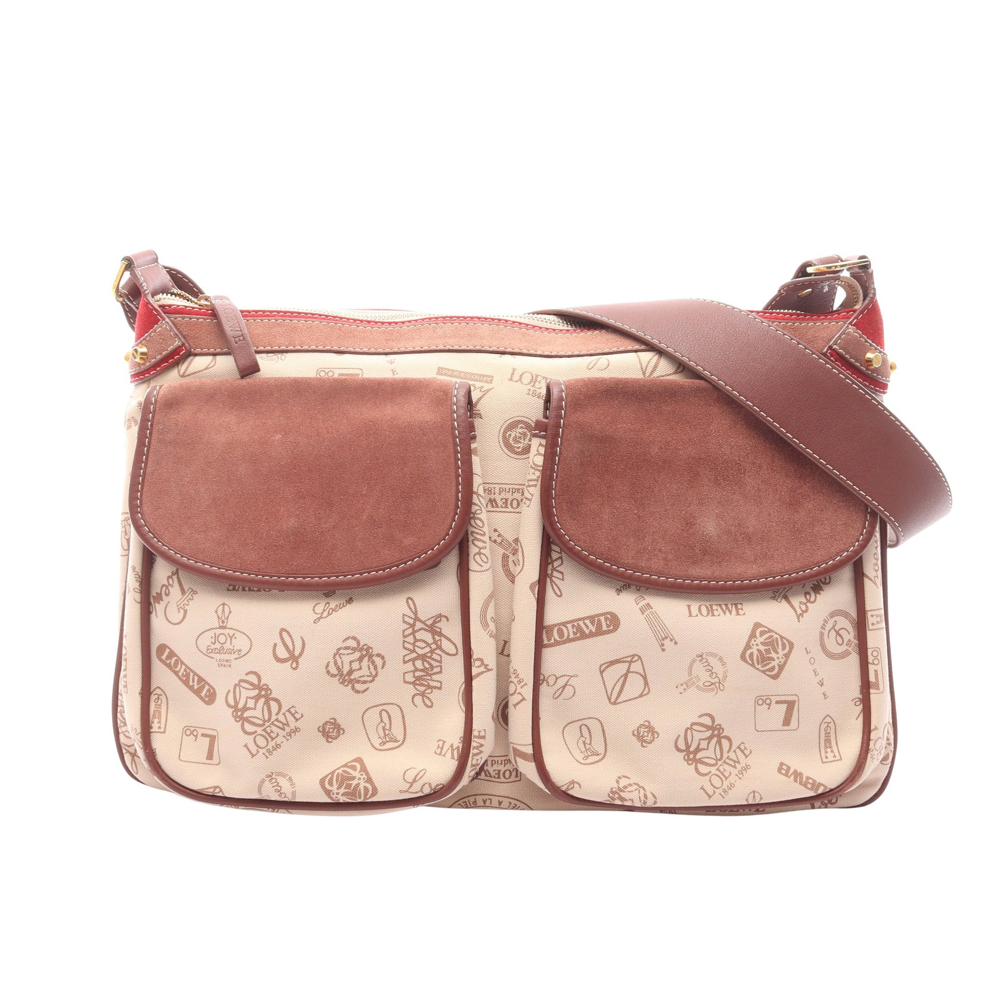 160th Anniversary ショルダーバッグ キャンバス スエード レザー アイボリー ピンクブラウン ブラウン ロエベ バッグ LOEWE
