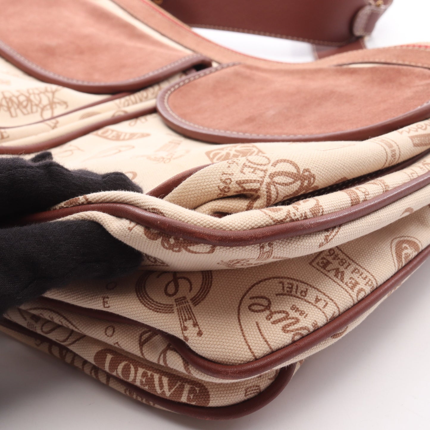 160th Anniversary ショルダーバッグ キャンバス スエード レザー アイボリー ピンクブラウン ブラウン ロエベ バッグ LOEWE