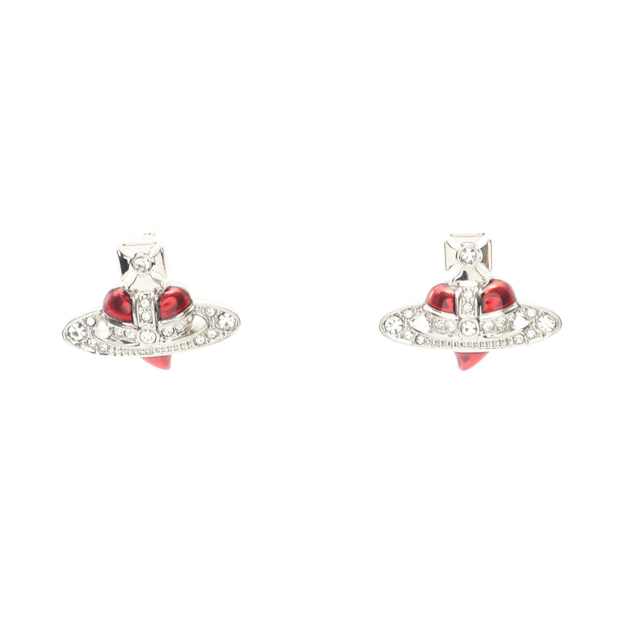 NEW DIAMANTE HEART ピアス ラインストーン シルバー レッド クリア