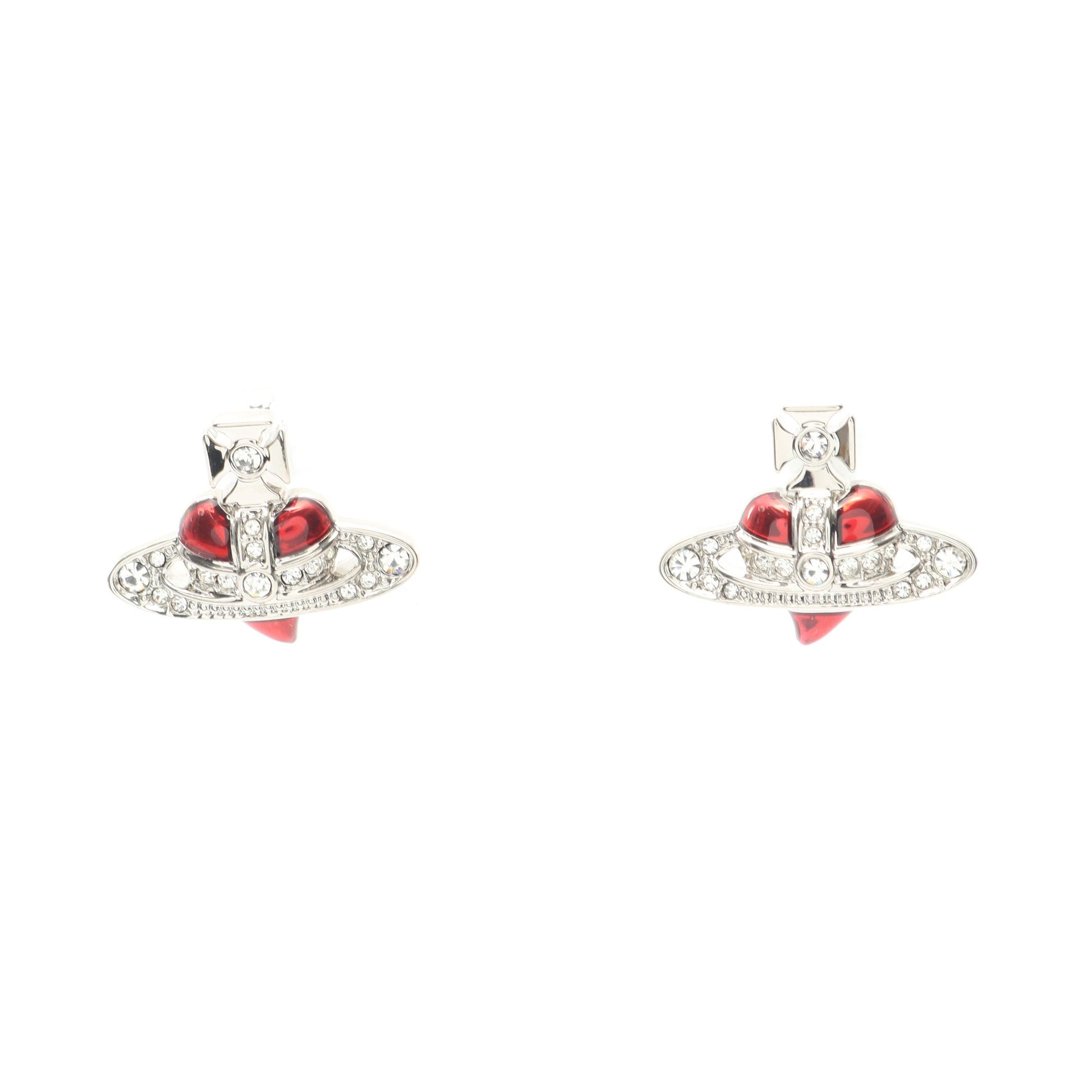 NEW DIAMANTE HEART ピアス ラインストーン シルバー レッド クリア ヴィヴィアンウエストウッド アクセサリー Vivienne Westwood