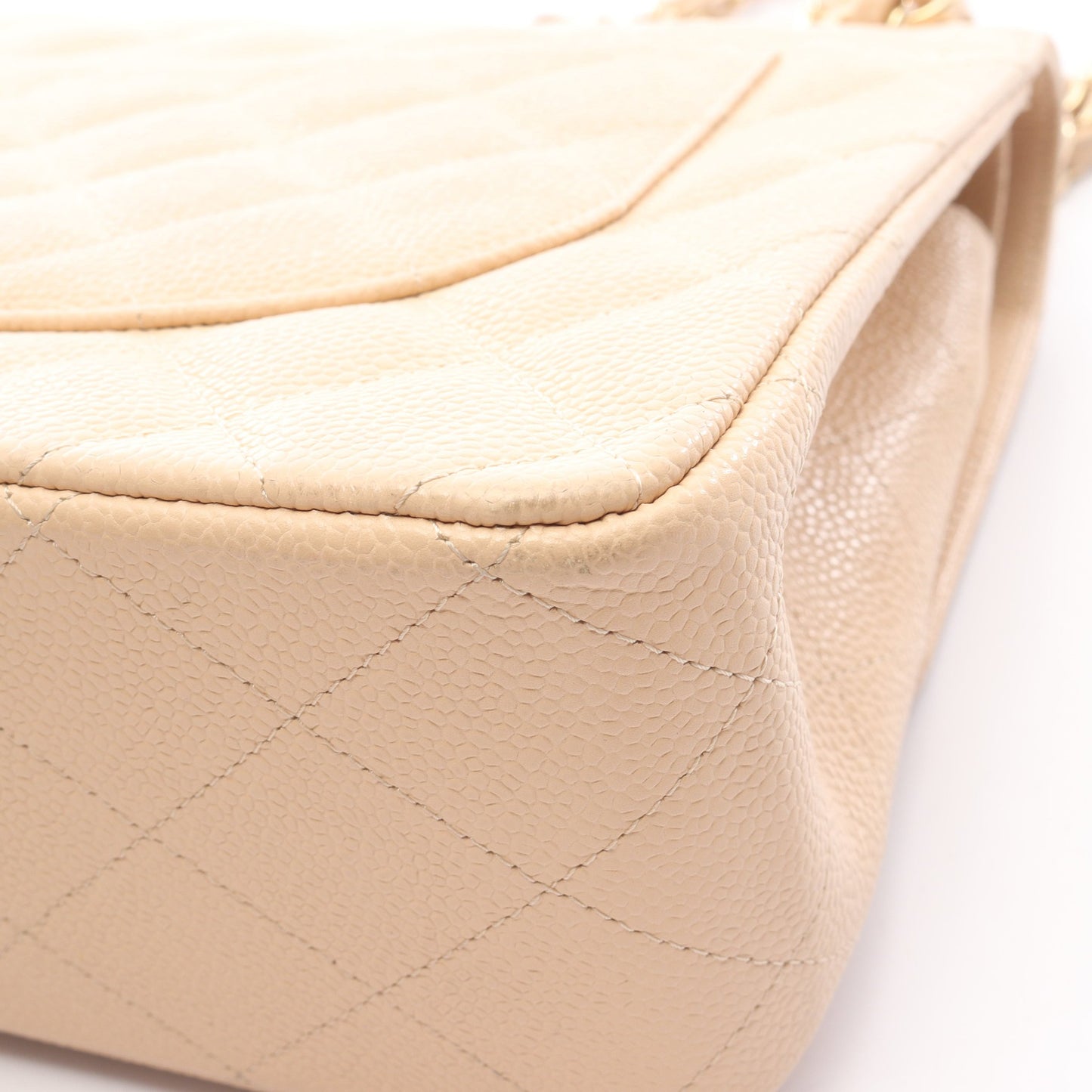 デカマトラッセ30 クラシック ラージ Wフラップ Wチェーンショルダーバッグ キャビアスキン ベージュ ゴールド金具 シャネル バッグ CHANEL