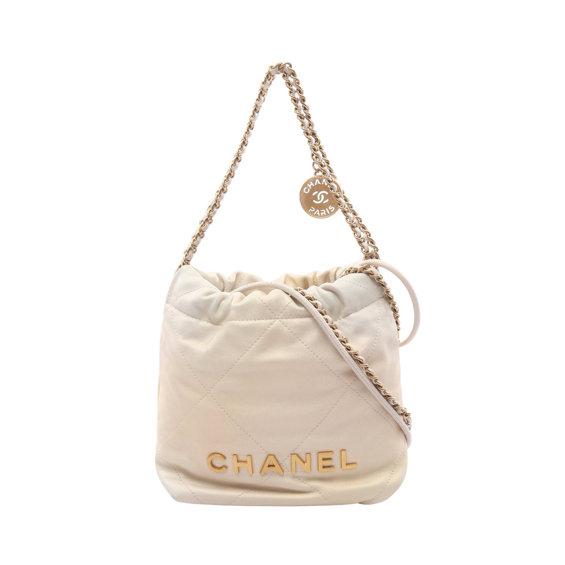 CHANEL 22 ミニ チェーンショルダーバッグ レザー アイボリー ゴールド金具 シャネル バッグ CHANEL