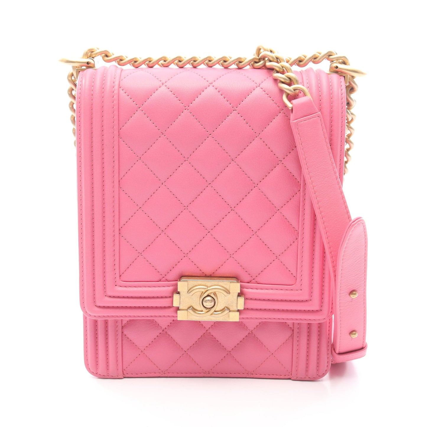 ボーイシャネル マトラッセ チェーンショルダーバッグ ラムスキン ピンク ゴールド金具 シャネル バッグ CHANEL