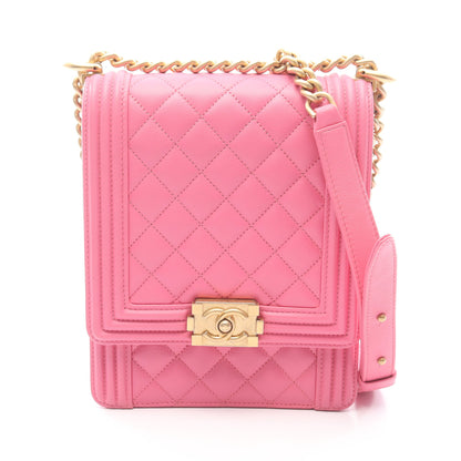 ボーイシャネル マトラッセ チェーンショルダーバッグ ラムスキン ピンク ゴールド金具 シャネル バッグ CHANEL