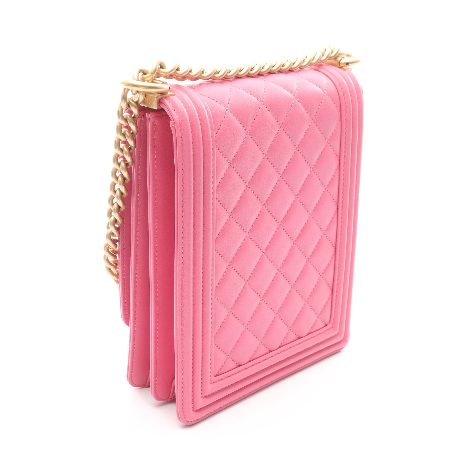 ボーイシャネル マトラッセ チェーンショルダーバッグ ラムスキン ピンク ゴールド金具 シャネル バッグ CHANEL