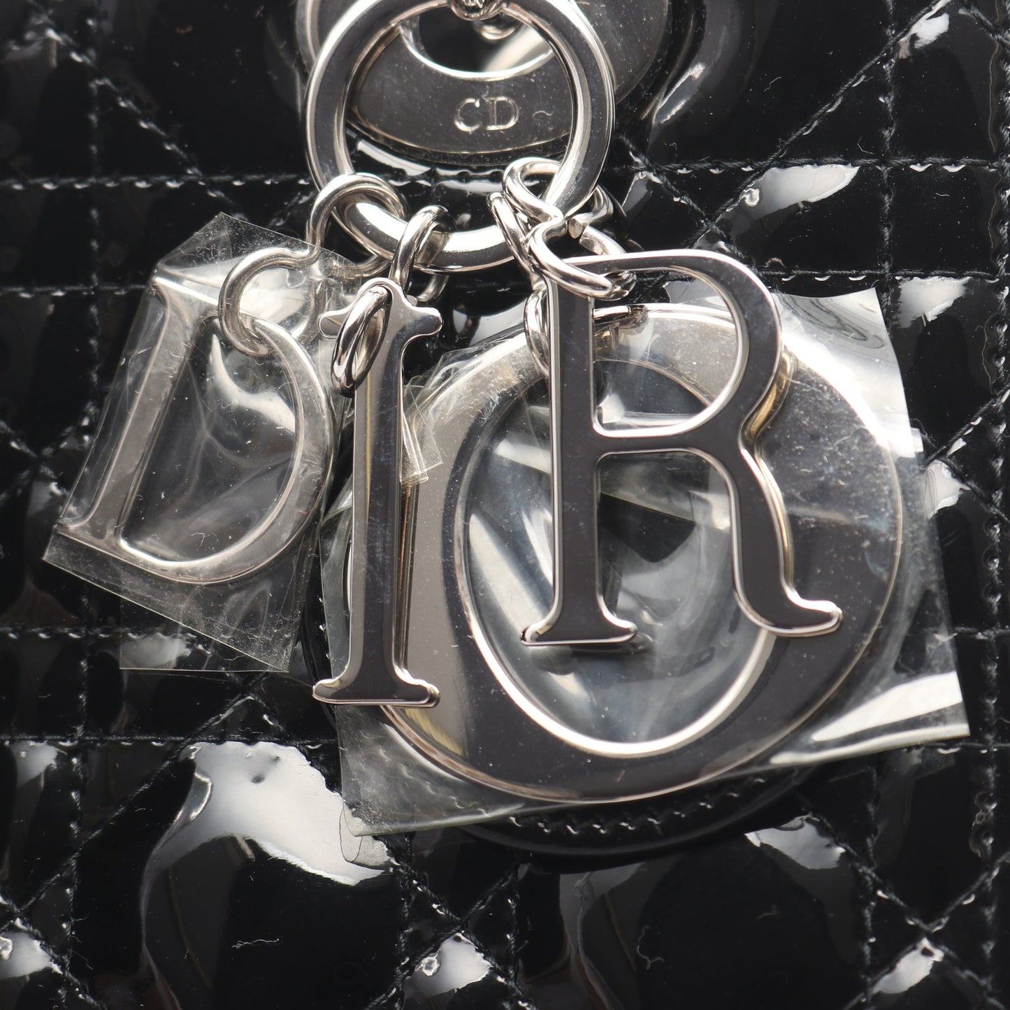 LADY DIOR レディディオール カナージュ 2WAY ハンドバッグ エナメルレザー ブラック クリスチャンディオール バッグ Christian Dior