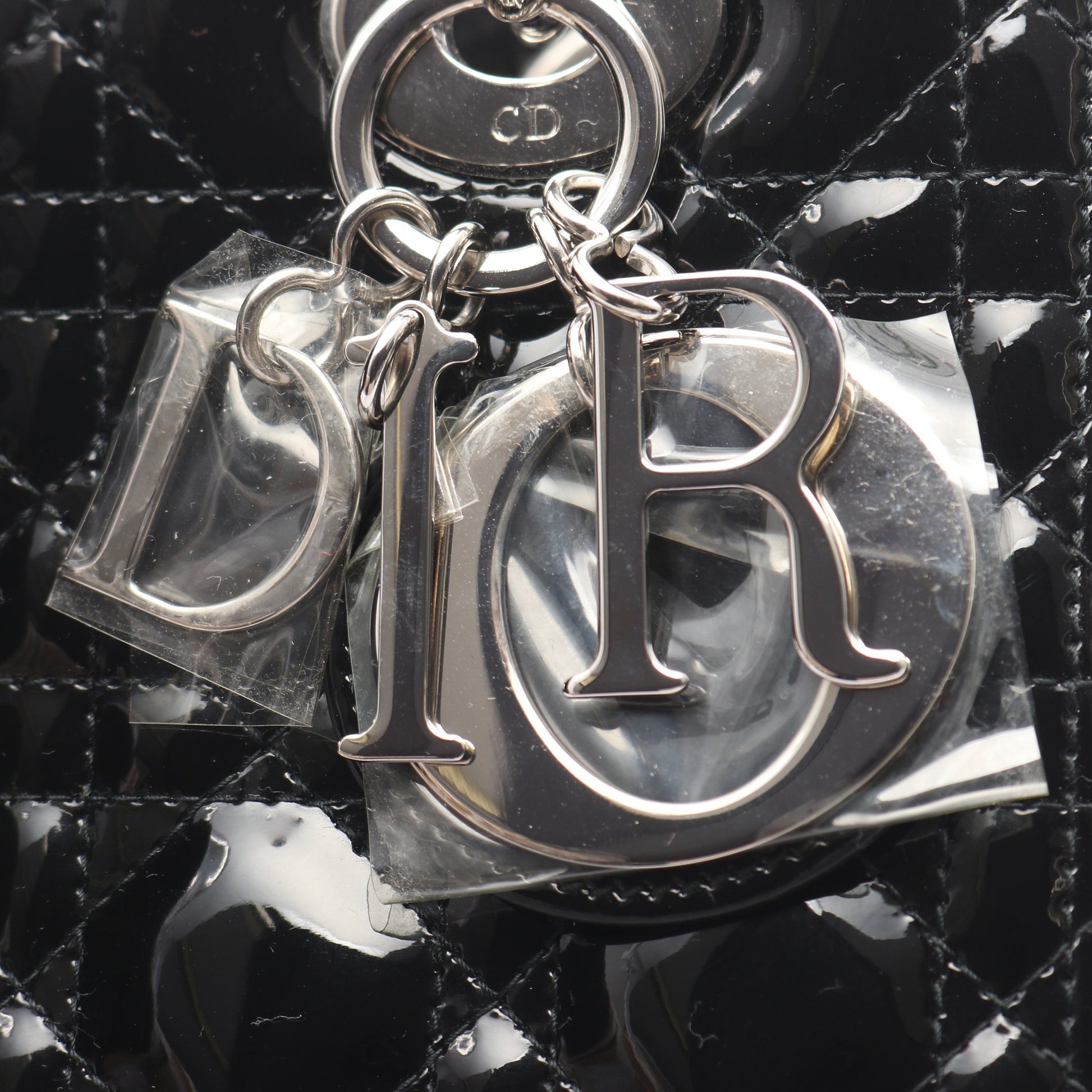 LADY DIOR レディディオール カナージュ 2WAY ハンドバッグ エナメルレザー ブラック クリスチャンディオール バッグ Christian Dior