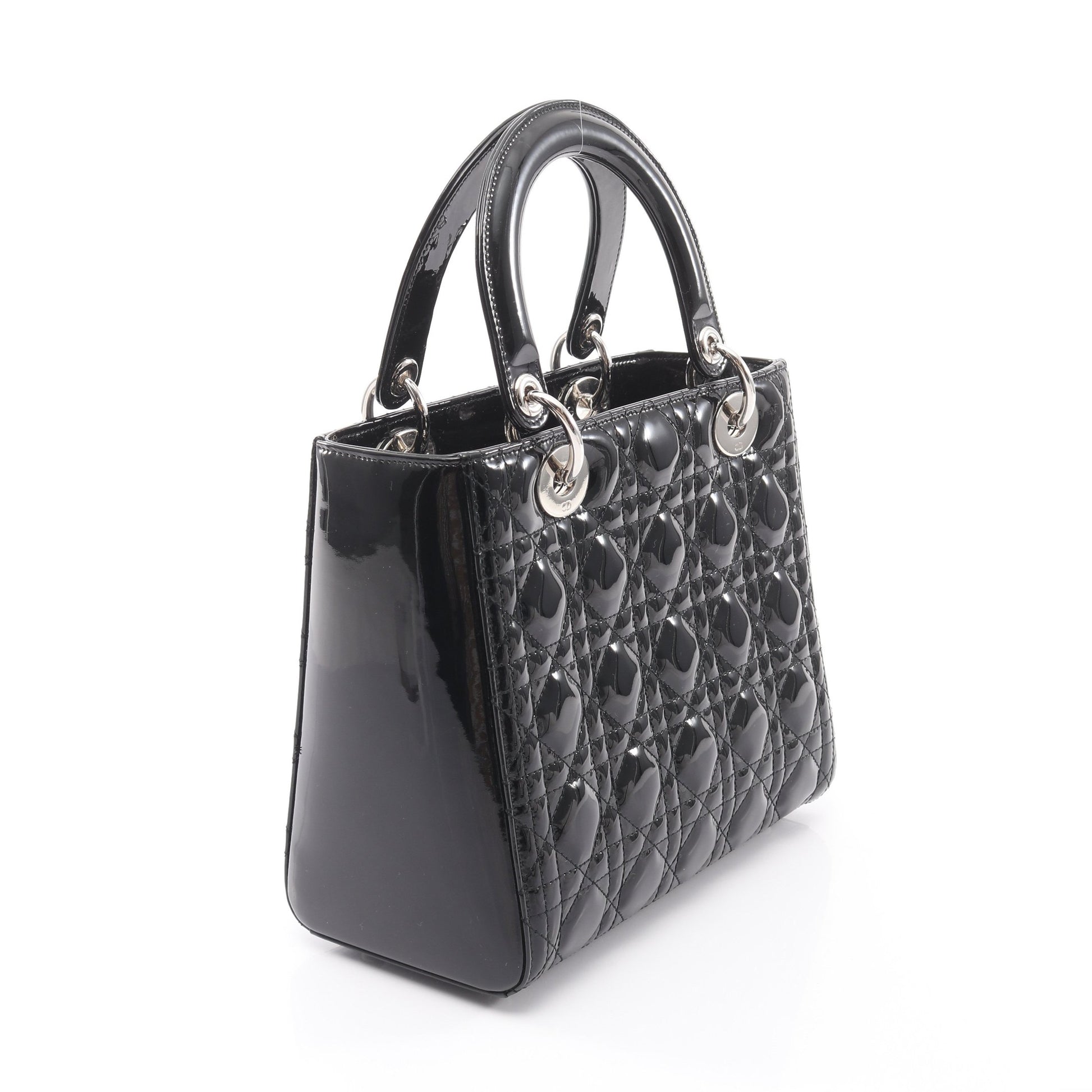 LADY DIOR レディディオール カナージュ 2WAY ハンドバッグ エナメルレザー ブラック クリスチャンディオール バッグ Christian Dior