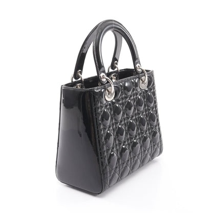 LADY DIOR レディディオール カナージュ 2WAY ハンドバッグ エナメルレザー ブラック クリスチャンディオール バッグ Christian Dior