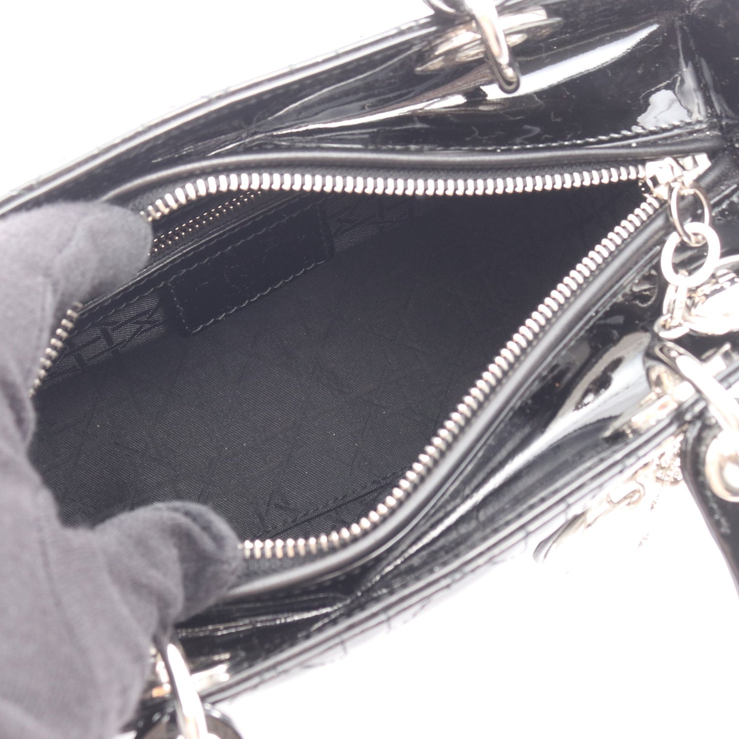 LADY DIOR レディディオール カナージュ 2WAY ハンドバッグ エナメルレザー ブラック クリスチャンディオール バッグ Christian Dior
