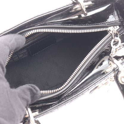 LADY DIOR レディディオール カナージュ 2WAY ハンドバッグ エナメルレザー ブラック クリスチャンディオール バッグ Christian Dior