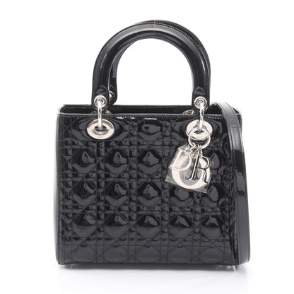 LADY DIOR レディディオール カナージュ 2WAY ハンドバッグ エナメルレザー ブラック クリスチャンディオール バッグ Christian Dior