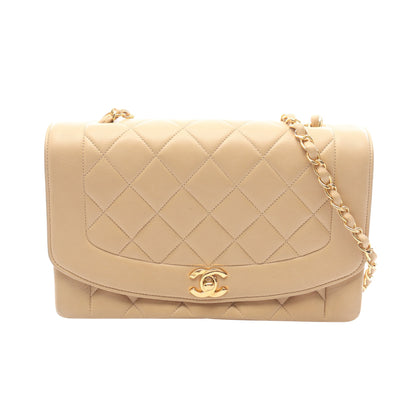 マトラッセ ダイアナフラップ チェーンショルダーバッグ ラムスキン ベージュ ゴールド金具 シャネル バッグ CHANEL