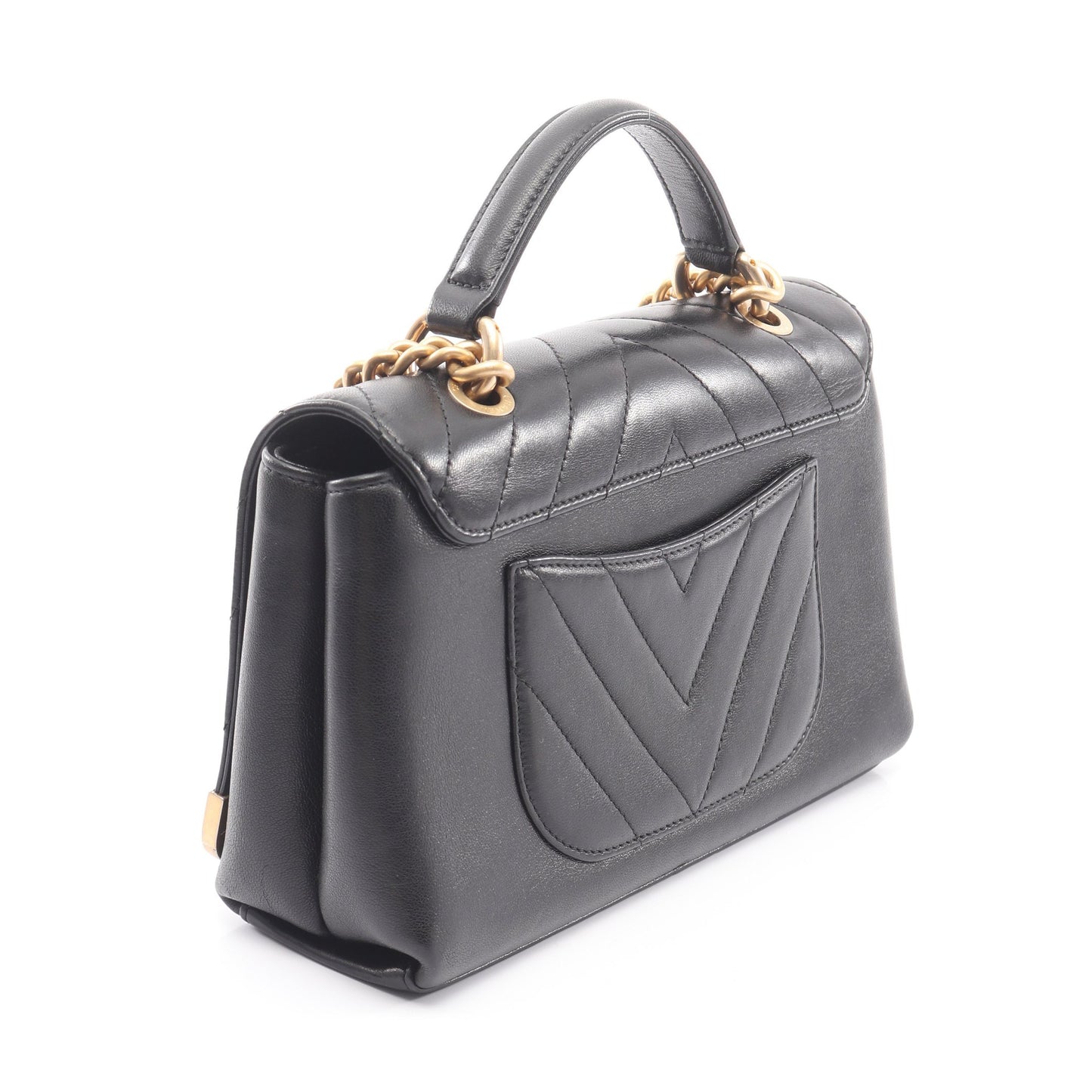 Vステッチ シェブロン 2WAY チェーンショルダーバッグ レザー ブラック ゴールド金具 シャネル バッグ CHANEL