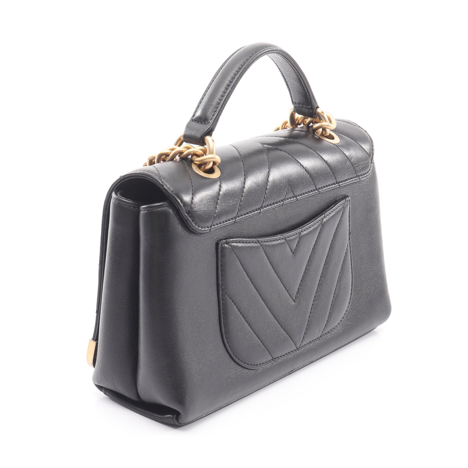 Vステッチ シェブロン 2WAY チェーンショルダーバッグ レザー ブラック ゴールド金具 シャネル バッグ CHANEL