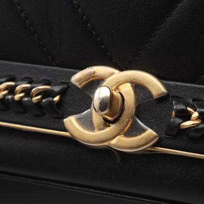 Vステッチ シェブロン 2WAY チェーンショルダーバッグ レザー ブラック ゴールド金具 シャネル バッグ CHANEL