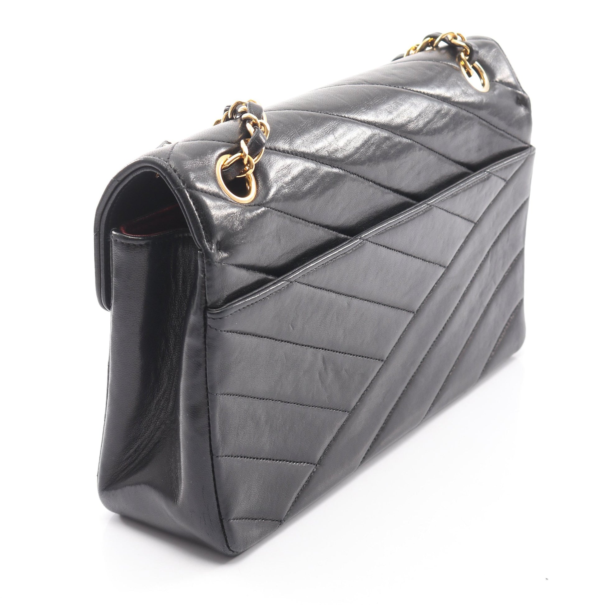 バイアスステッチ Wチェーンショルダーバッグ ラムスキン ブラック ゴールド金具 シャネル バッグ CHANEL