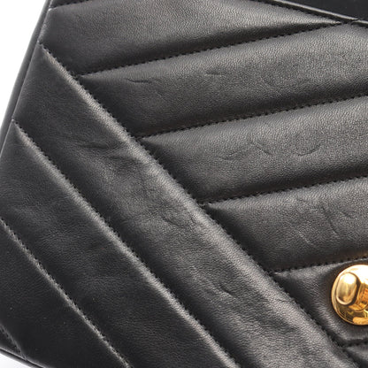バイアスステッチ Wチェーンショルダーバッグ ラムスキン ブラック ゴールド金具 シャネル バッグ CHANEL
