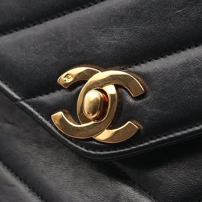 バイアスステッチ Wチェーンショルダーバッグ ラムスキン ブラック ゴールド金具 シャネル バッグ CHANEL