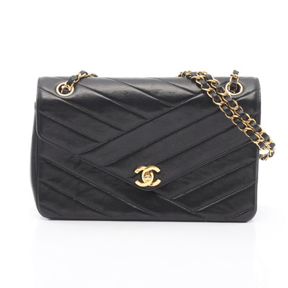 バイアスステッチ Wチェーンショルダーバッグ ラムスキン ブラック ゴールド金具 シャネル バッグ CHANEL