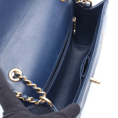 シェブロン Vステッチ チェーンショルダーバッグ ラムスキン ネイビー ゴールド金具 シャネル バッグ CHANEL