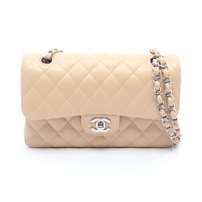 マトラッセ Wフラップ Wチェーンショルダーバッグ キャビアスキン ベージュ シルバー金具 シャネル バッグ CHANEL