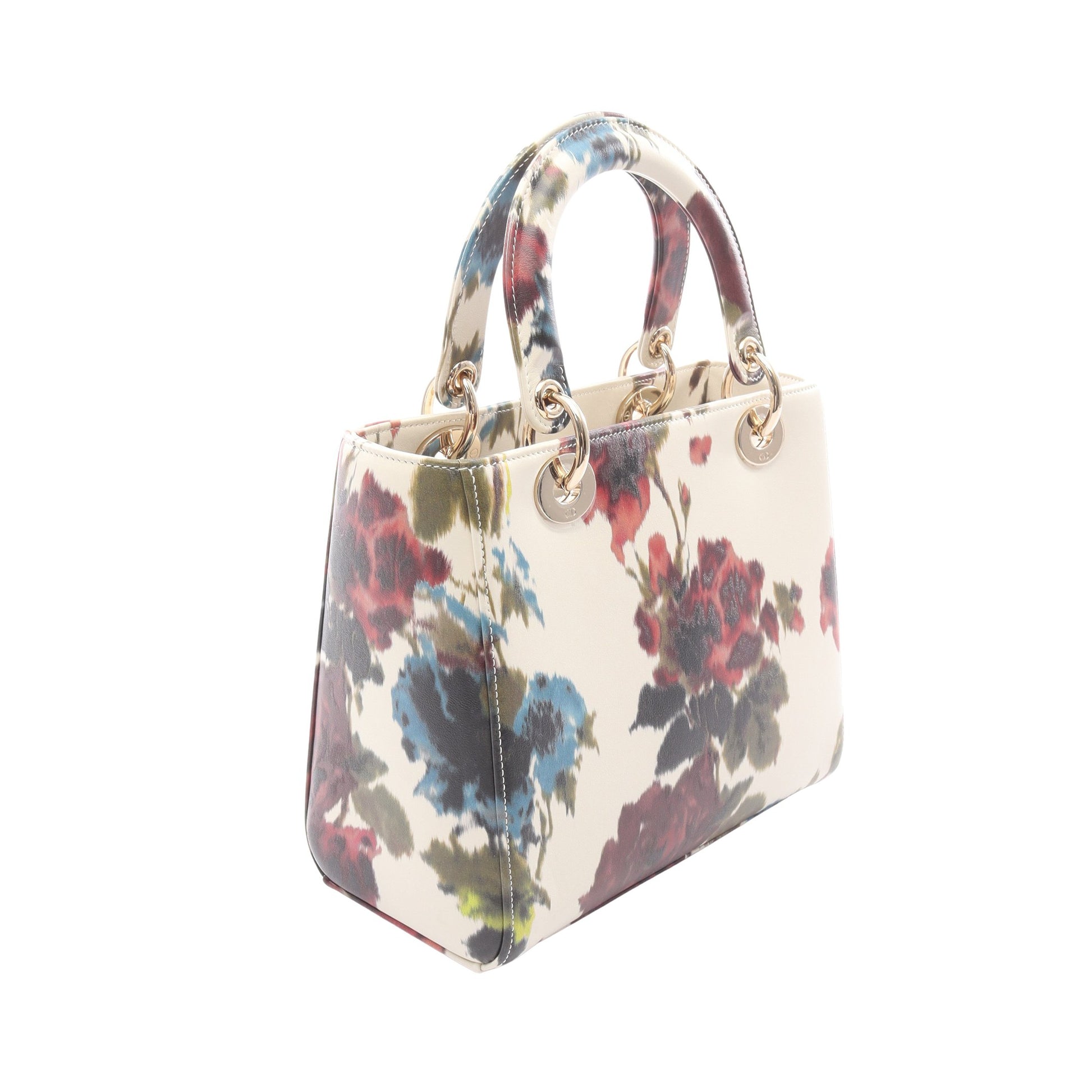 LADY DIOR レディディオール ミディアム 2WAY ハンドバッグ レザー オフホワイト マルチカラー クリスチャンディオール バッグ Christian Dior