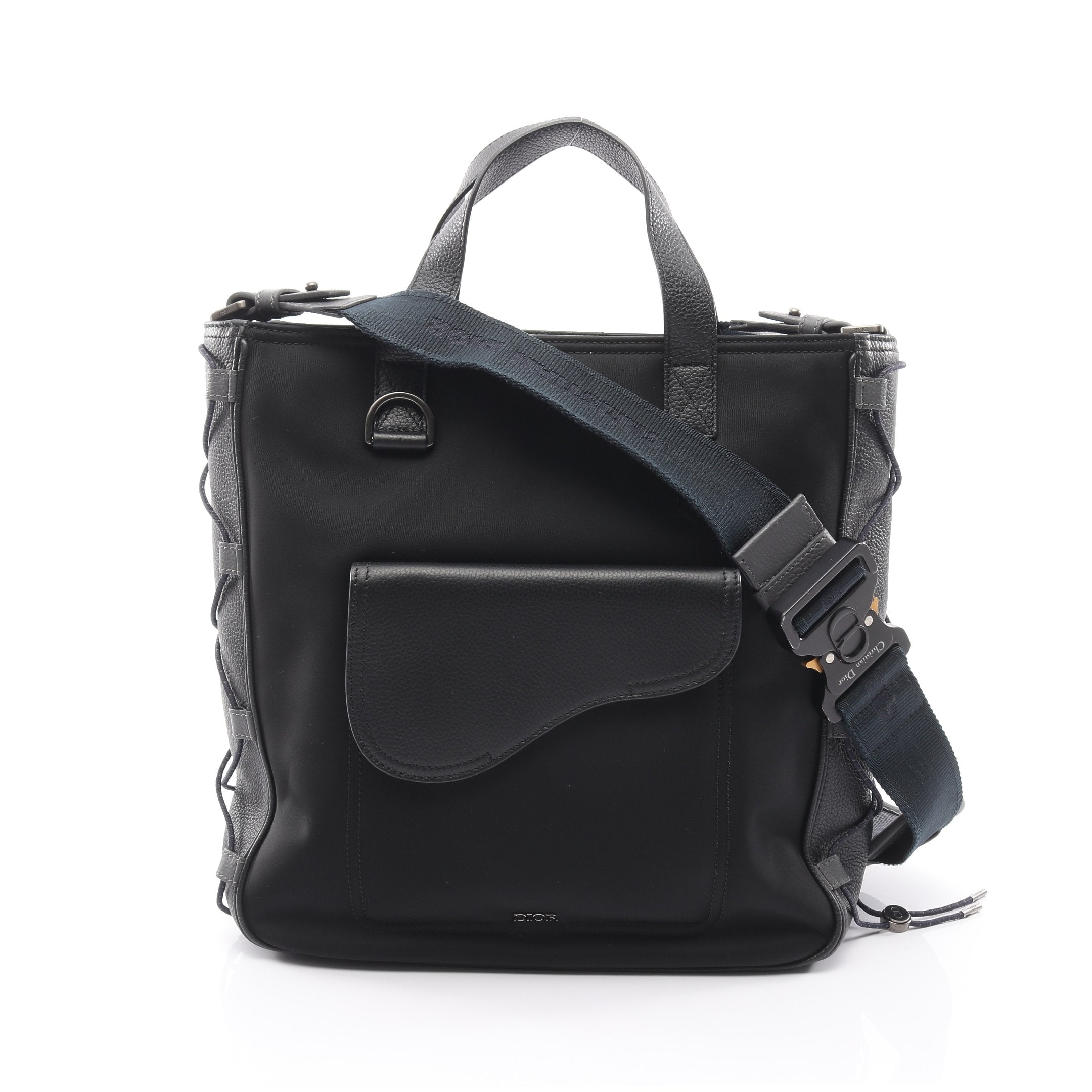 【美品】 DIOR × Sacai レザー×ナイロン サドルバッグ ブラック DIOR × sacai サドル 2WAY ハンドバッグ トートバッグ ナイロン レザー
