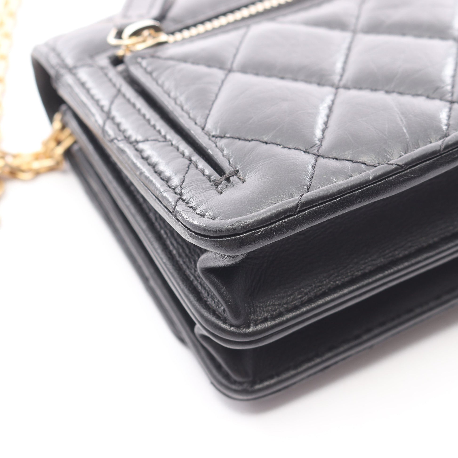 2.55 マトラッセ ミニ チェーンウォレット エイジドカーフスキン ブラック ゴールド金具 シャネル バッグ CHANEL