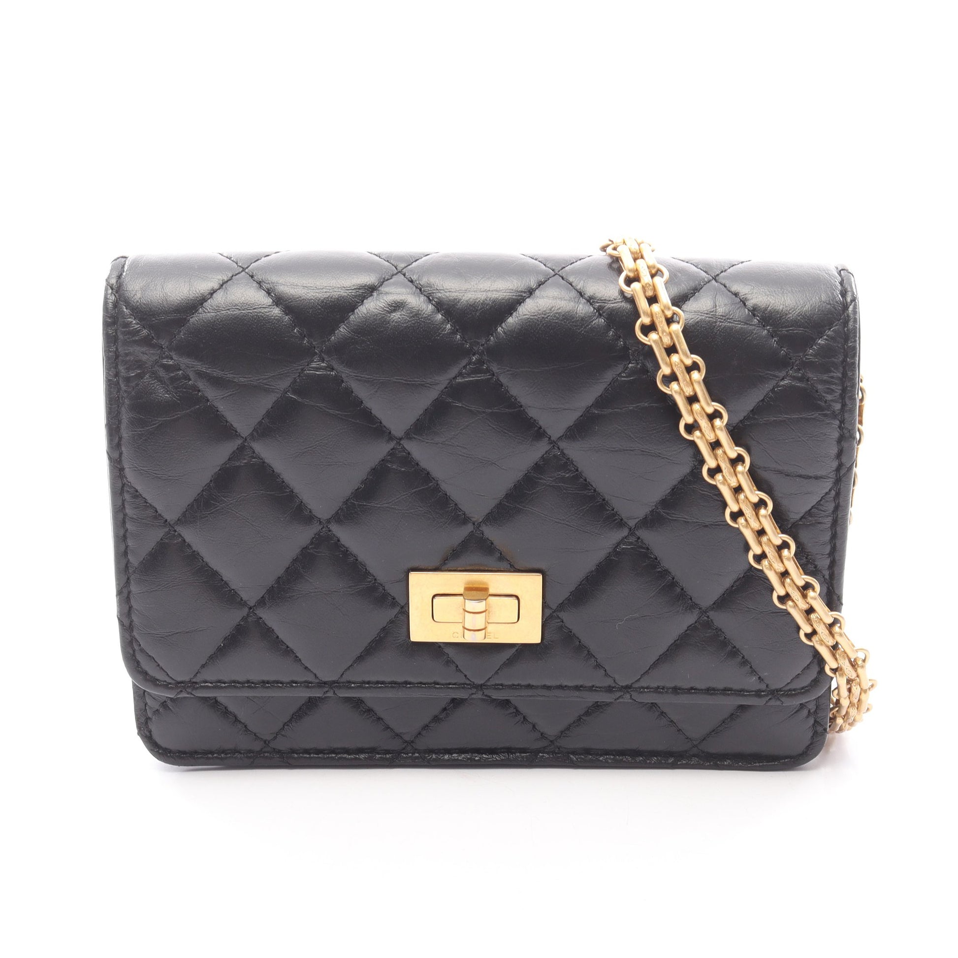 2.55 マトラッセ ミニ チェーンウォレット エイジドカーフスキン ブラック ゴールド金具 シャネル バッグ CHANEL