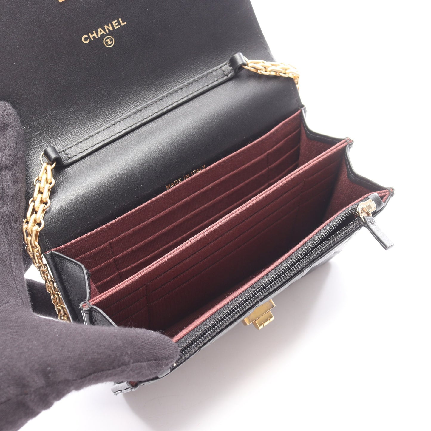 2.55 マトラッセ ミニ チェーンウォレット エイジドカーフスキン ブラック ゴールド金具 シャネル バッグ CHANEL