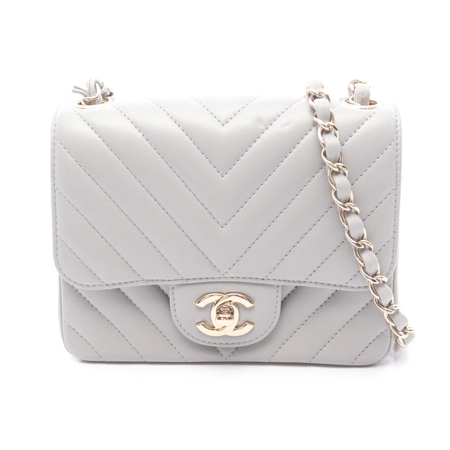 ミニマトラッセ チェーンショルダーバッグ ラムスキン グレー ゴールド金具 シャネル バッグ CHANEL