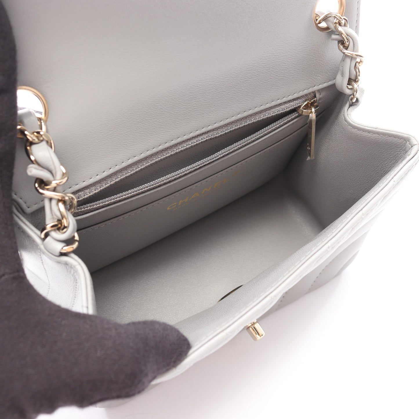 ミニマトラッセ チェーンショルダーバッグ ラムスキン グレー ゴールド金具 シャネル バッグ CHANEL