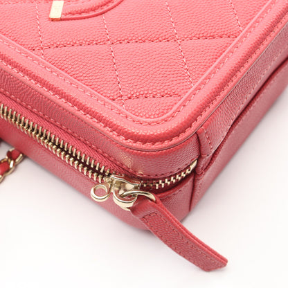 CCフィリグリー 2WAY チェーンショルダーバッグ キャビアスキン ピンクレッド ゴールド金具 シャネル バッグ CHANEL
