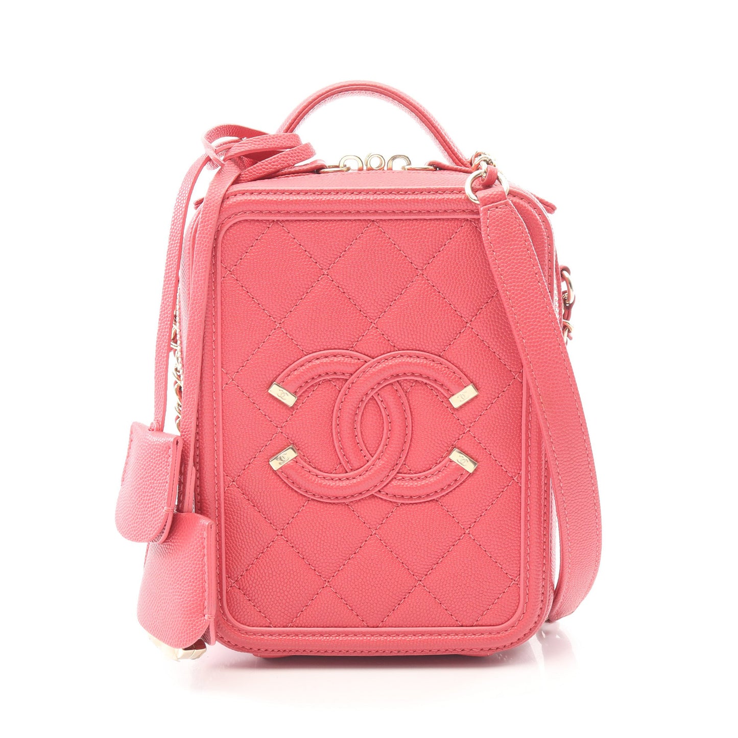 CCフィリグリー 2WAY チェーンショルダーバッグ キャビアスキン ピンクレッド ゴールド金具 シャネル バッグ CHANEL