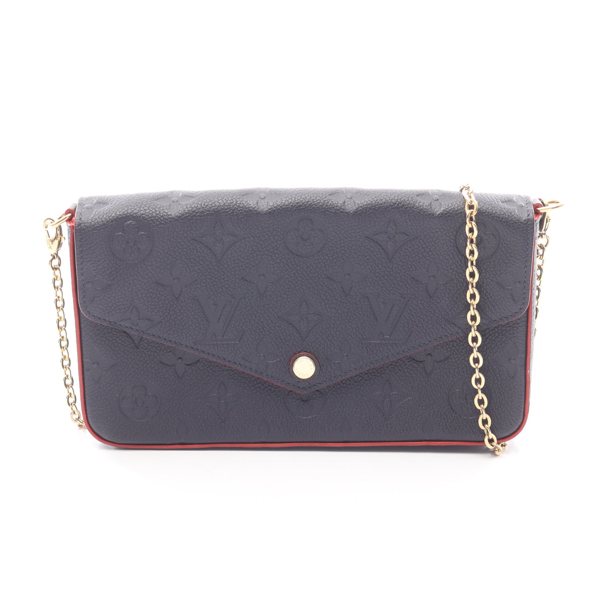 ポシェット フェリシー モノグラム アンプラント マリーヌルージュ チェーンウォレット レザー ネイビー レッド ルイヴィトン バッグ LOUIS VUITTON