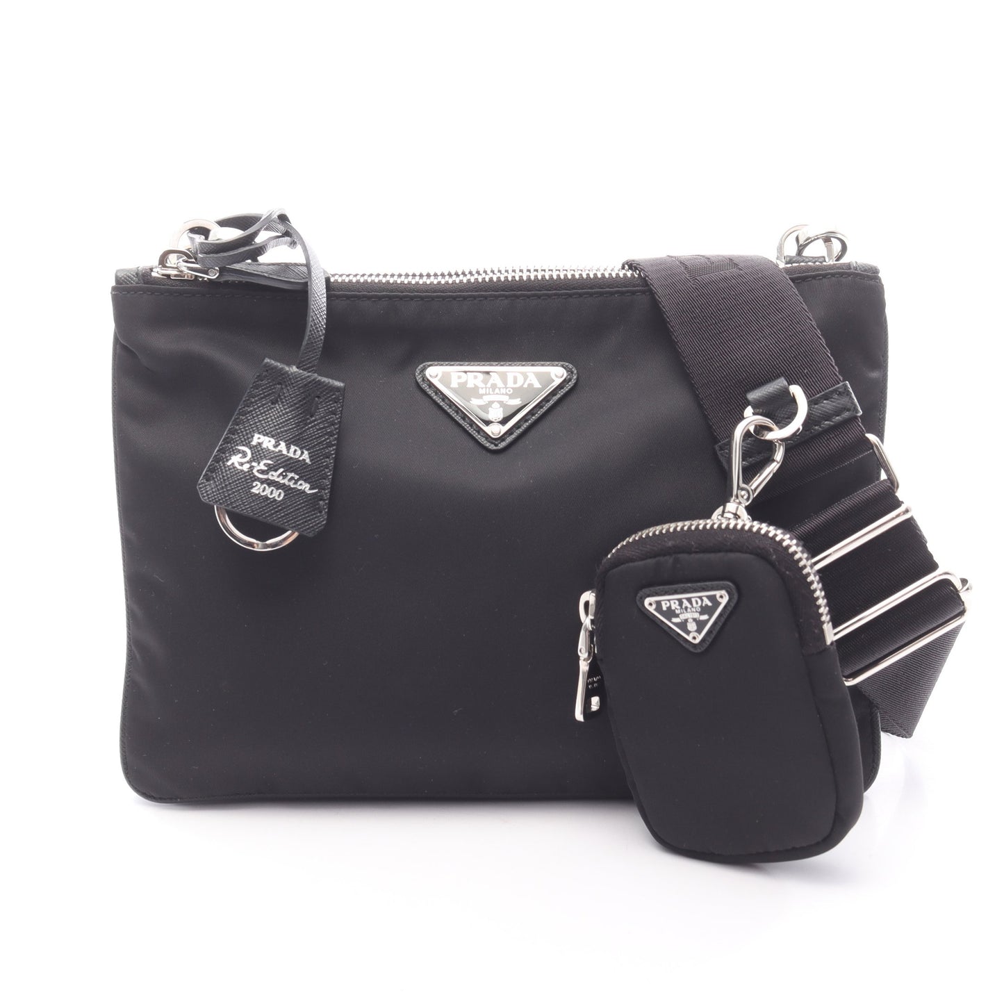 Re-Edition 2000 ショルダーバッグ ナイロン サフィアーノレザー ブラック プラダ バッグ PRADA