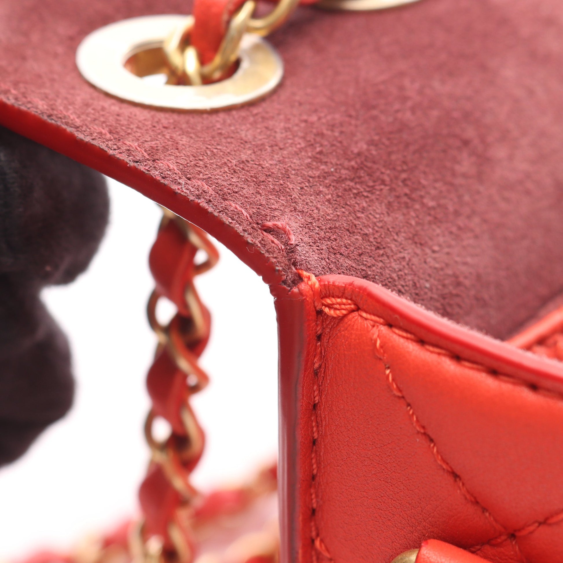 マトラッセ チェーンショルダーバッグ ラムスキン オレンジレッド ゴールド金具 シャネル バッグ CHANEL