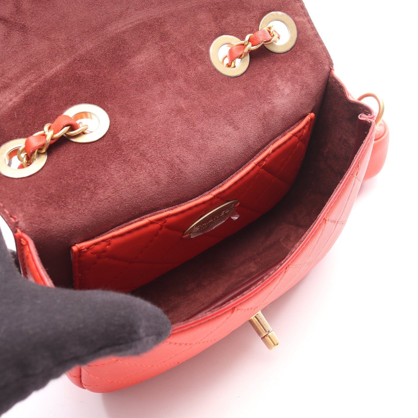 マトラッセ チェーンショルダーバッグ ラムスキン オレンジレッド ゴールド金具 シャネル バッグ CHANEL