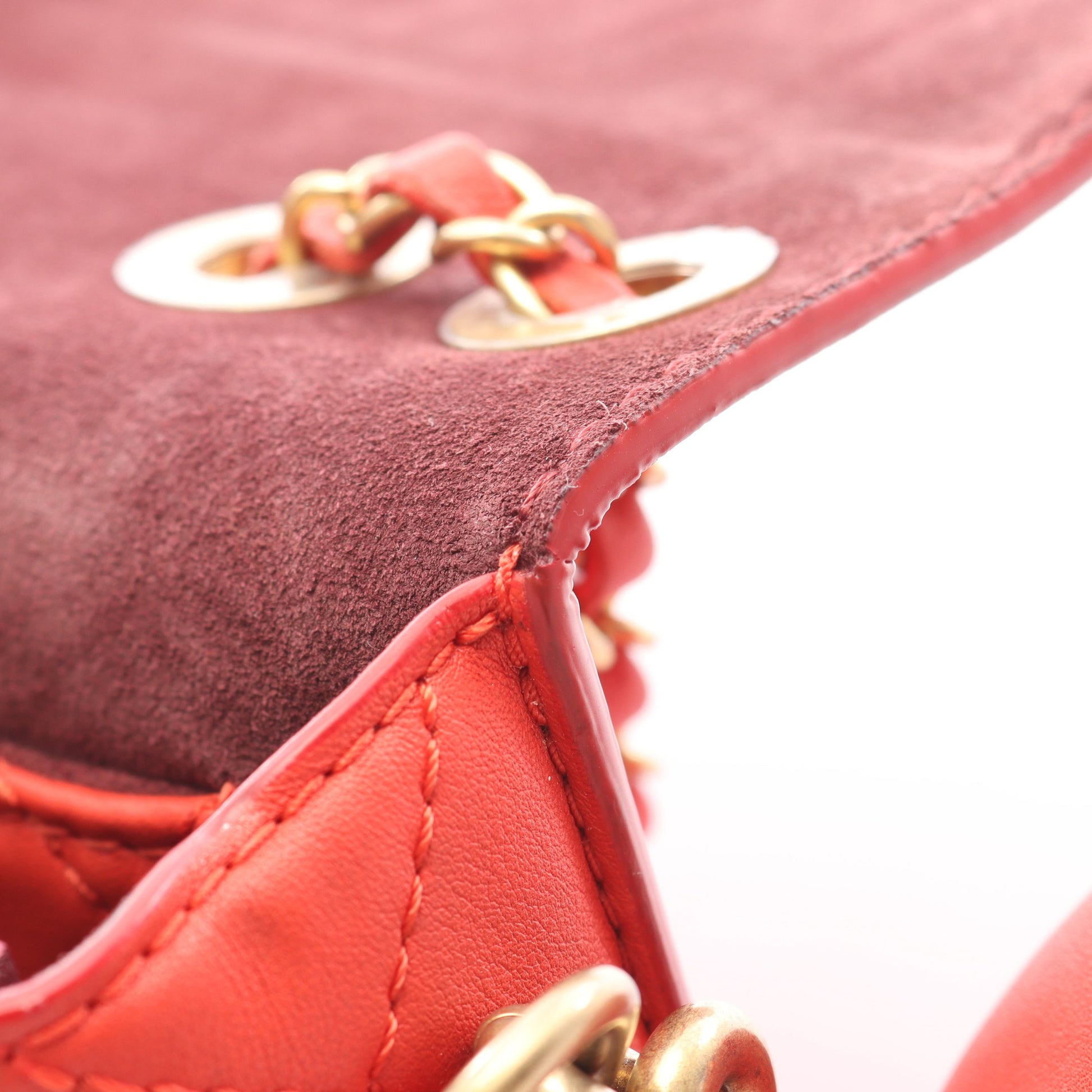 マトラッセ チェーンショルダーバッグ ラムスキン オレンジレッド ゴールド金具 シャネル バッグ CHANEL