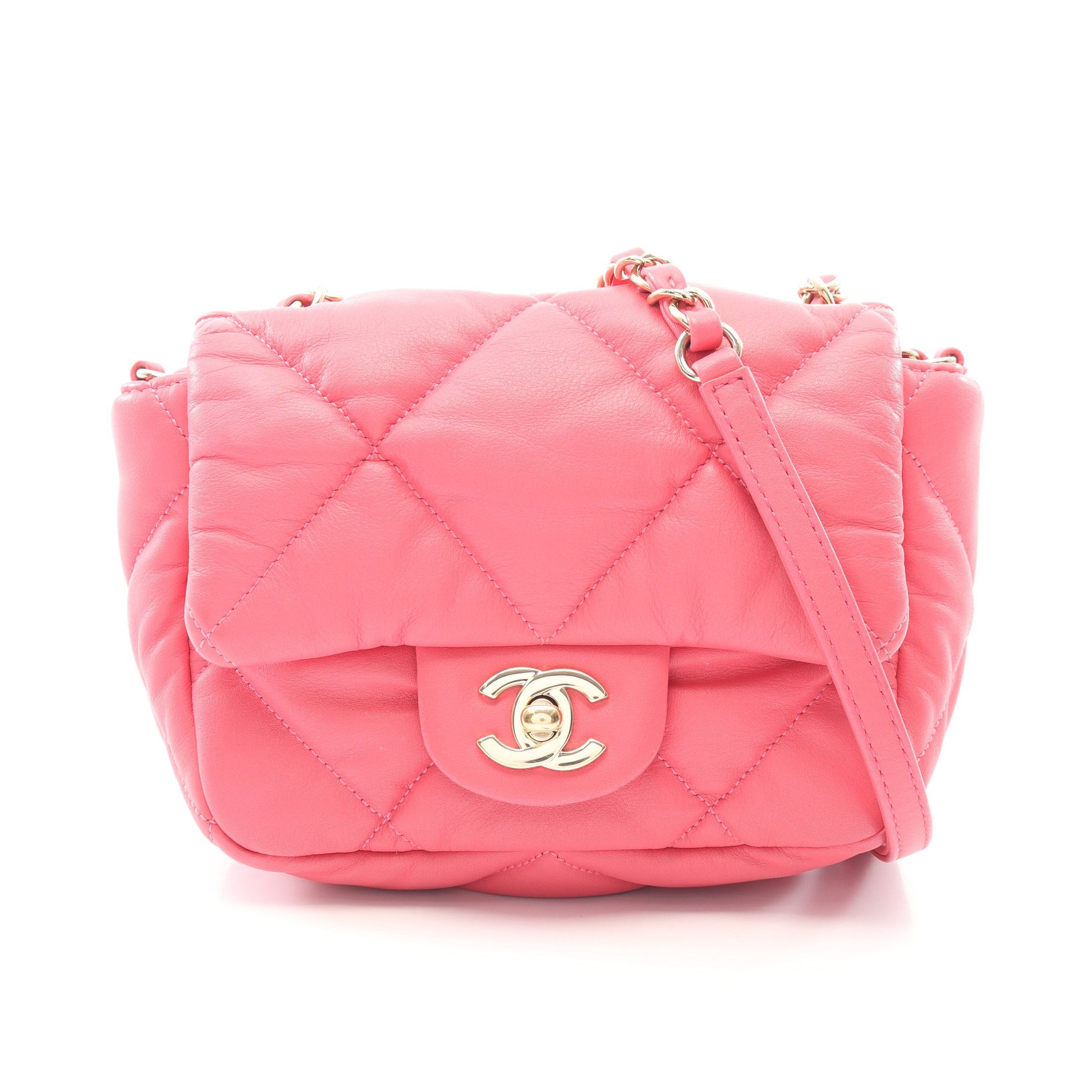 マトラッセ チェーンショルダーバッグ ラムスキン ピンク ゴールド金具 シャネル バッグ CHANEL