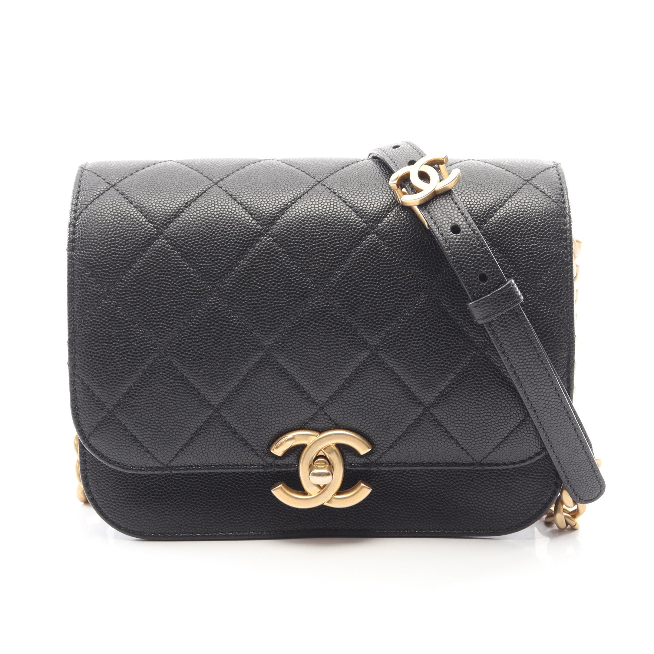 CHANEL マトラッセ 25 ショルダー ブラック ゴールド キャビアスキン CHANEL（シャネル） マトラッセ ブラック 黒 ゴールド金具 キャビア
