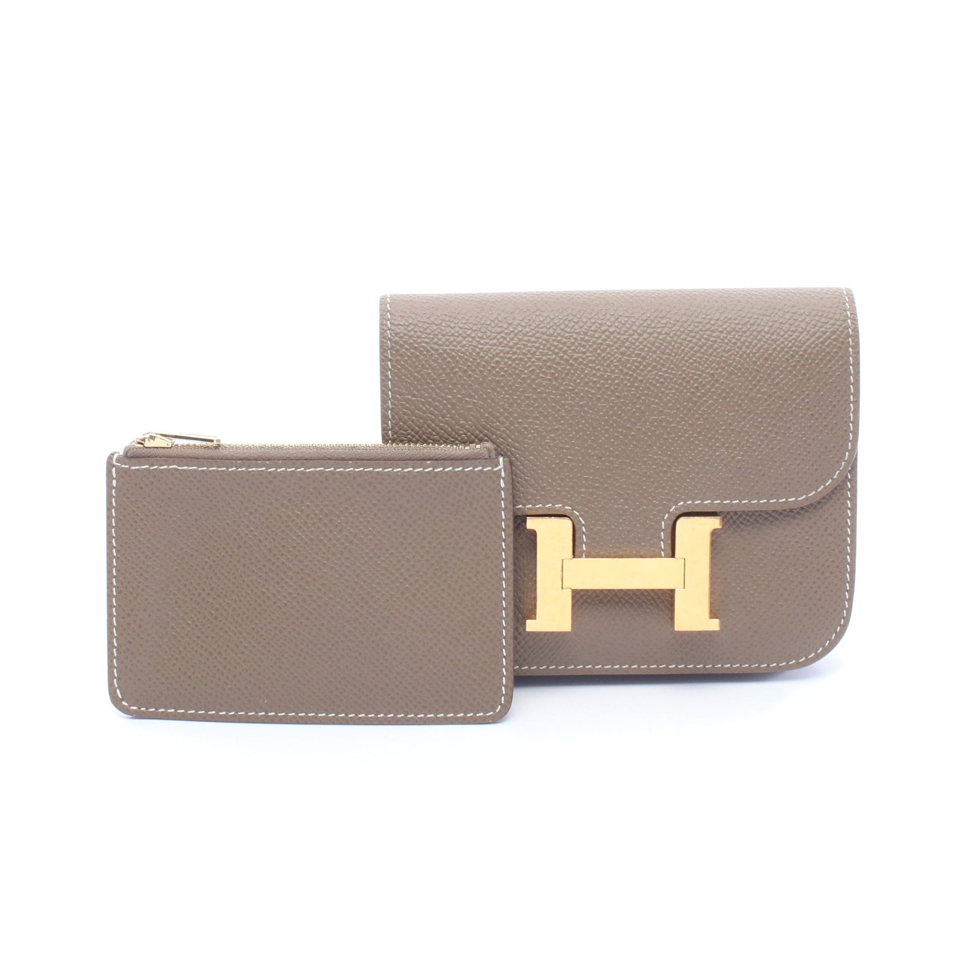 コンスタンス スリム エトゥープ 二つ折り財布 ヴォーエプソン グレーブラウン ゴールド金具 Z刻印 エルメス 財布・小物 HERMES