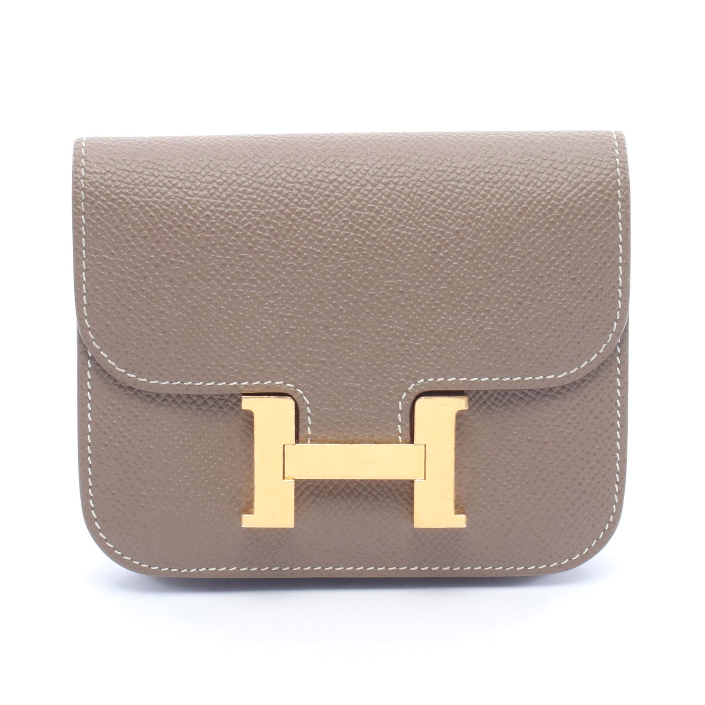 コンスタンス スリム エトゥープ 二つ折り財布 ヴォーエプソン グレーブラウン ゴールド金具 Z刻印 エルメス 財布・小物 HERMES