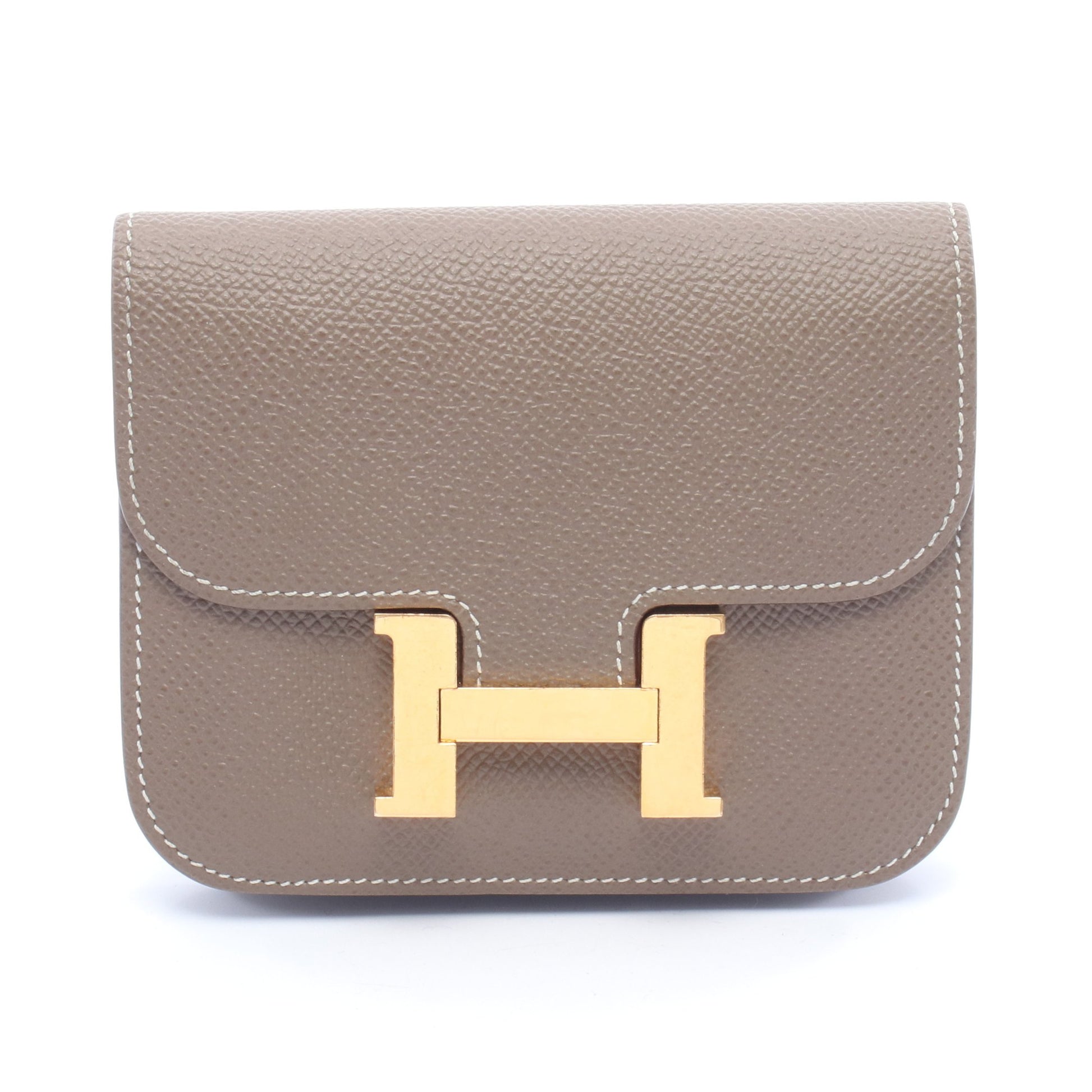 コンスタンス スリム エトゥープ 二つ折り財布 ヴォーエプソン グレーブラウン ゴールド金具 Z刻印 エルメス 財布・小物 HERMES