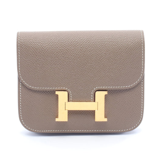 コンスタンス スリム エトゥープ 二つ折り財布 ヴォーエプソン グレーブラウン ゴールド金具 Z刻印 エルメス 財布・小物 HERMES
