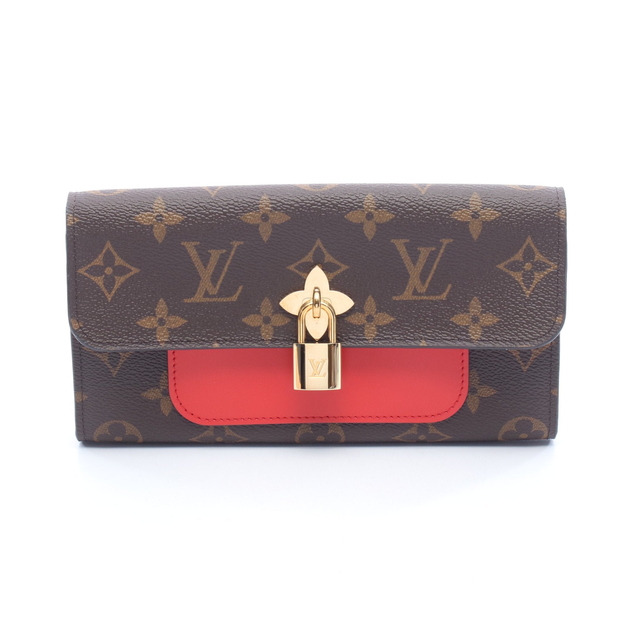 ルイ・ヴィトン LOUIS VUITTON ポルトフォイユ フラワー 二つ折り長財布 財布 レザー PVC モノグラム コクリコ レディース ブラウン系 / レッド系 M62566 【中古】 LOUIS VUITTON - ルイ・ヴィトン LOUIS VUITTON ポルトフォイユ