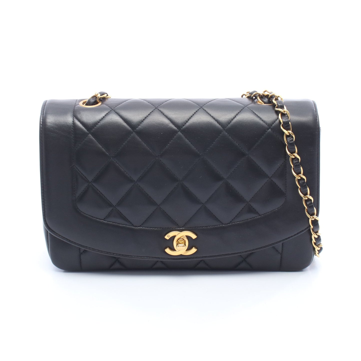 マトラッセ ダイアナフラップ チェーンショルダーバッグ ラムスキン ブラック ゴールド金具 シャネル バッグ CHANEL