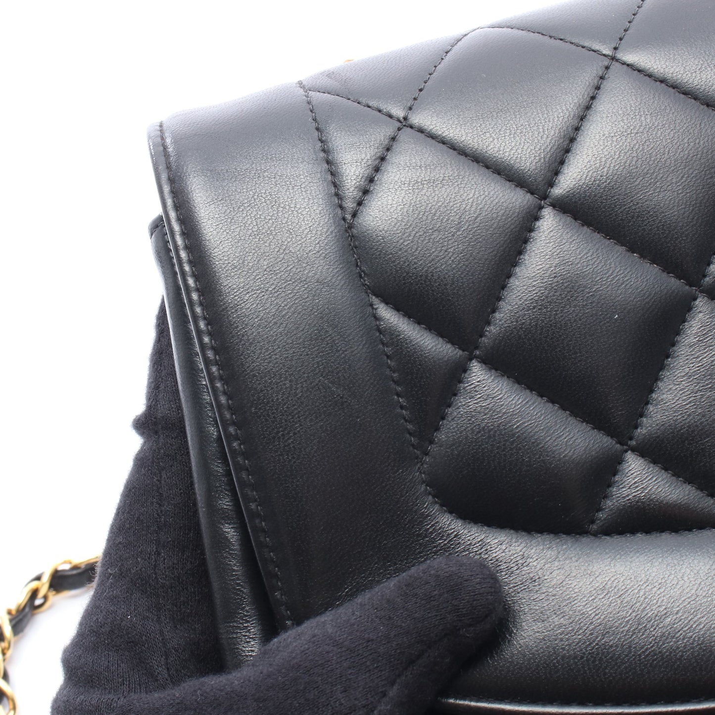 マトラッセ ダイアナフラップ チェーンショルダーバッグ ラムスキン ブラック ゴールド金具 シャネル バッグ CHANEL