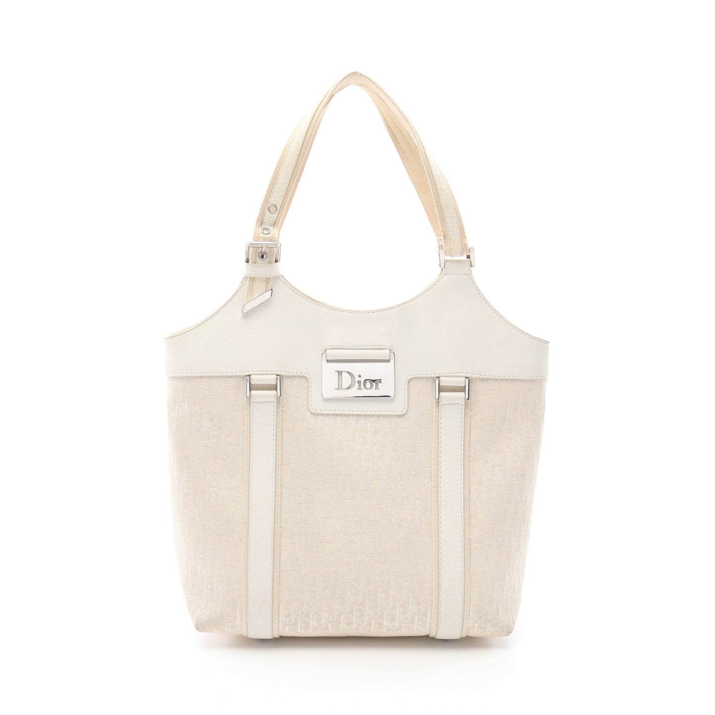 ストリートシック トロッター ハンドバッグ キャンバス レザー アイボリー ホワイト クリスチャンディオール バッグ Christian Dior
